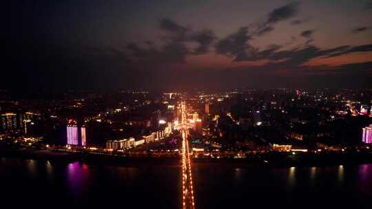湖南株洲城市夜景交通航拍