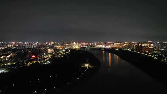 泉州夜景航拍晋江两岸夜晚风光江滨河流建筑