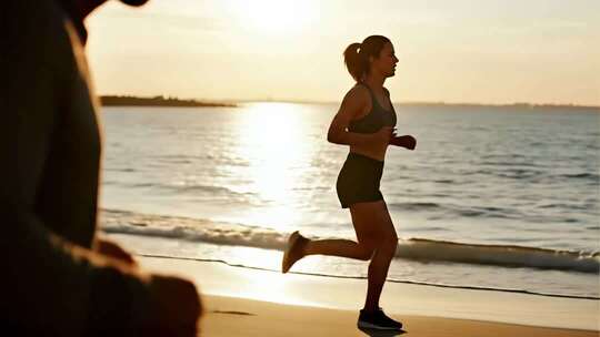 海边跑步健身励志剪影视频