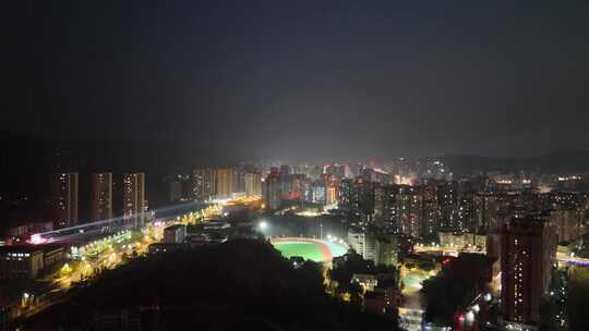 航拍四川达州城市夜景灯光