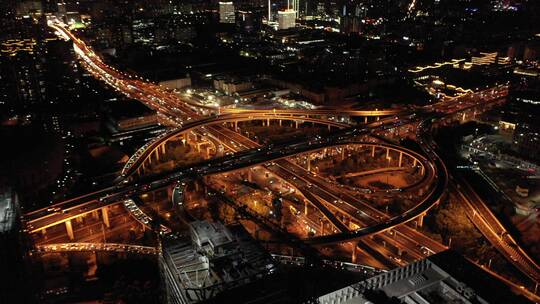 航拍上海城市交通夜景