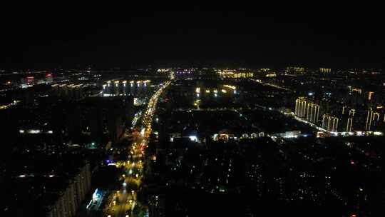 河南商丘城市大景夜景灯光航拍