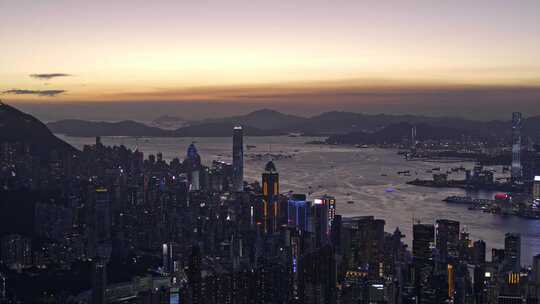 香港维多利亚港城市夜景蓝调航拍视频素材模板下载