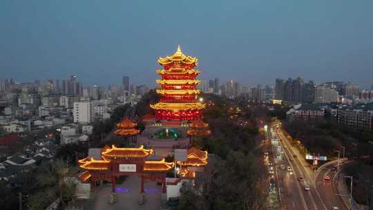 湖北省武汉市黄鹤楼夜景4k航拍