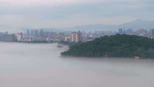 杭州富阳区富春江晨雾风光航拍