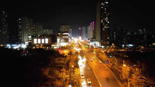 杭州钱塘新区金沙大道高沙路夜景航拍