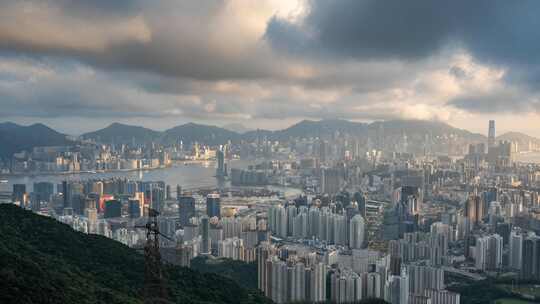 香港太平山维多利亚港CBD中环日落延时