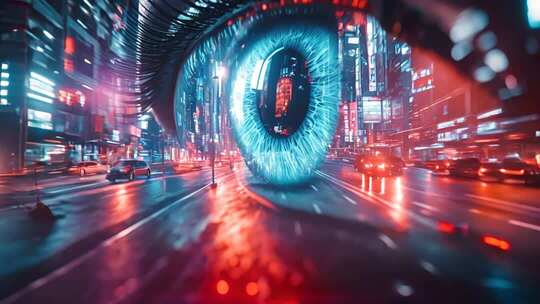 通过眼睛视角看城市夜景