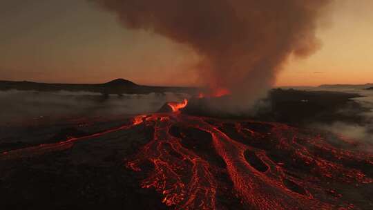 航拍火山活动 岩浆流动视频素材模板下载