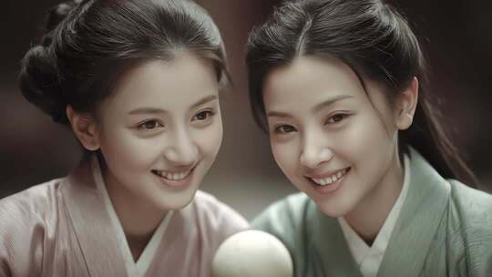 唐朝少女喜笑颜开共享美好事物