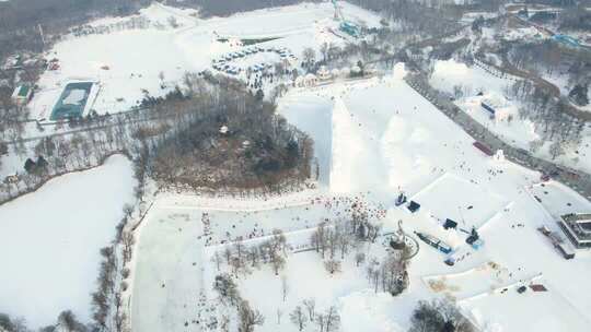 4K哈尔滨太阳岛5A景区雪景航拍视频