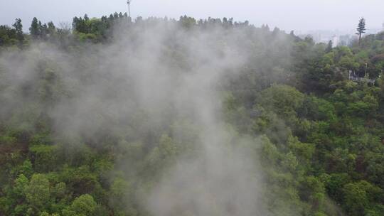 航拍鄂州西山风景区云雾缭绕仙境 鄂州空镜