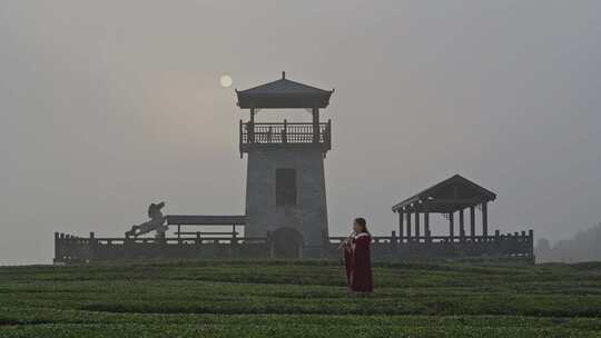 相机摄湖北宜都茶园晨雾