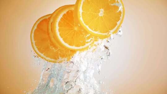 水果落入水中柠檬橙子草莓菠萝果汁饮料