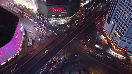 长沙夜景51广场航拍交通