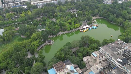 西安莲湖公园景区航拍空境