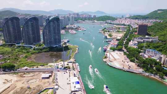 阳光明媚三亚城市风景航拍全景4k中国海南