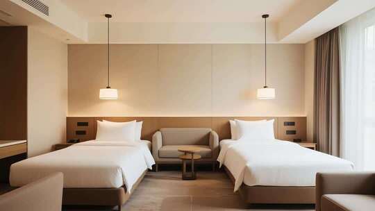 现代风格酒店客房双床场景