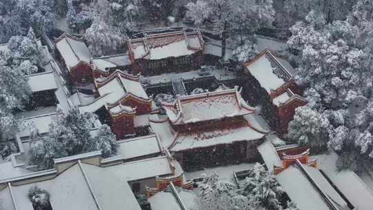 长沙岳麓书院雪景航拍视频素材模板下载