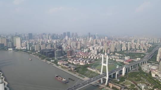 上海南浦大桥车流黄浦江全景特写4K航拍