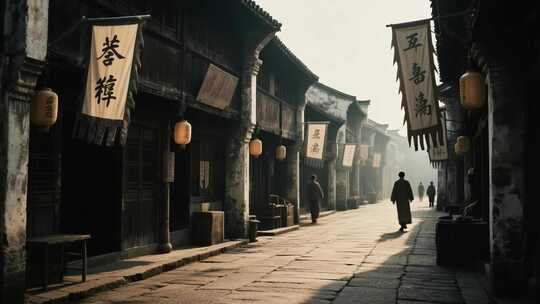 古街行人古风场景素材