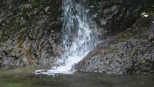 夏天森林里岩石小溪溪流瀑布流水