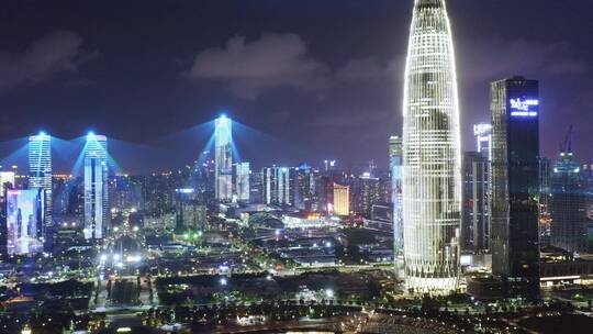 夜晚深圳后海湾现代航拍城市风光