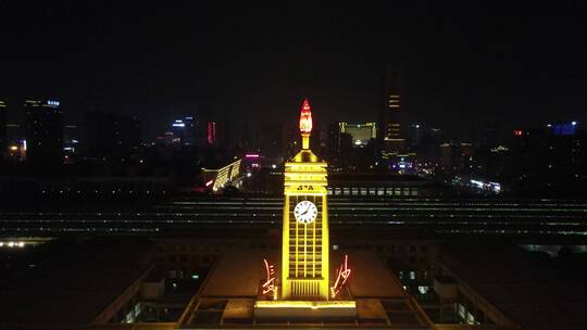 城市航拍湖南长沙火车站地标夜景