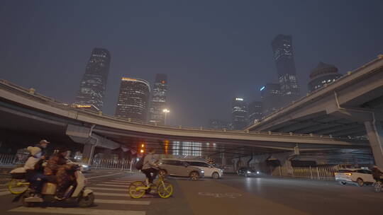 北京夜景 国贸夜景车流
