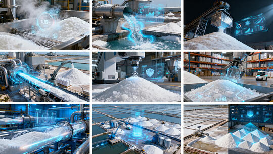 智能工厂盐加工过程 科技感盐业生产流程