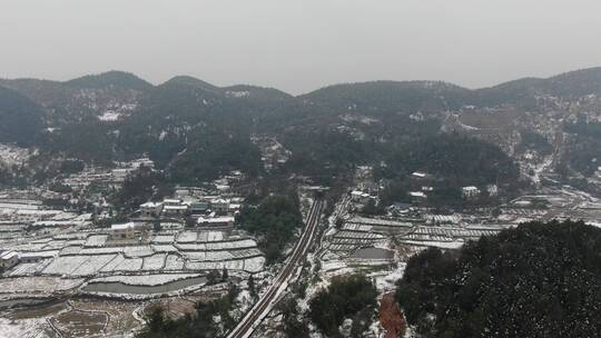 航拍 美丽 乡村 田园 冬天 雪景