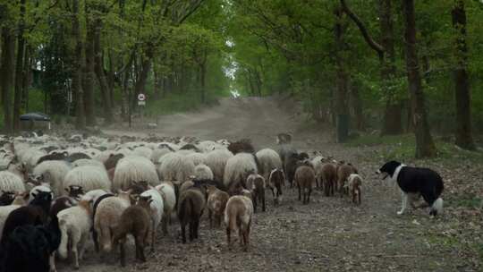 牧羊犬带着羊群回家