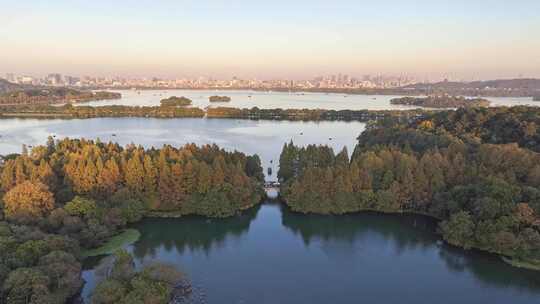 杭州 秋天 杨公堤 西湖 桥梁 茅家埠