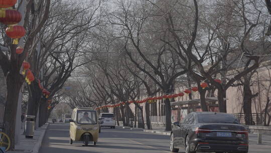 北京胡同过年街景气氛 春节街景氛围