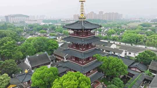 苏州寒山寺中式建筑旅游景点航拍