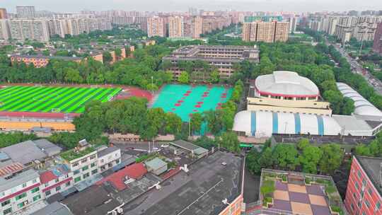 成都外国语学校教学楼操场体育馆建筑航拍