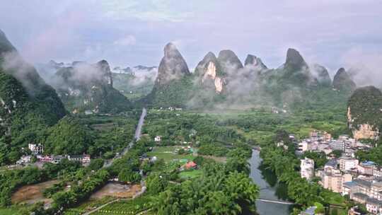 航拍视角下的田园山川风景