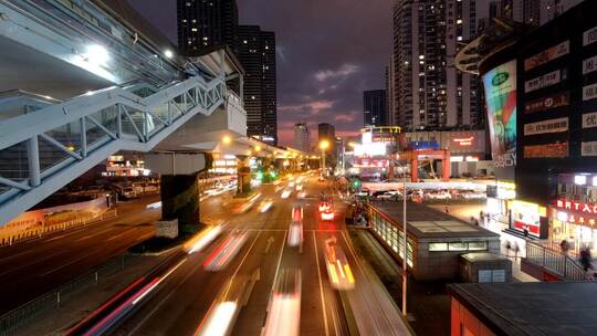 厦门城市夜景车流延时路灯路口交通马路流光视频素材模板下载