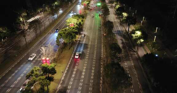 夜晚公路车流航拍