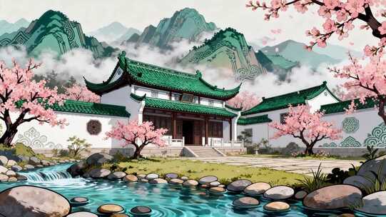 古风中式庭院山水风景