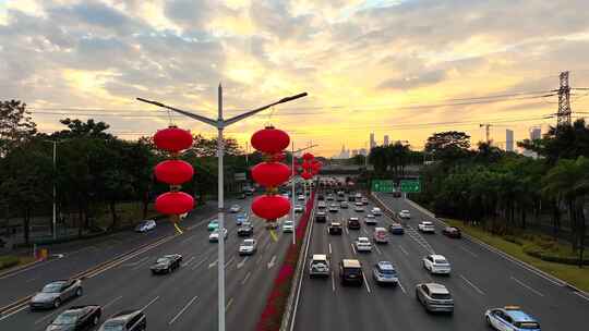 深圳下沙滨河大道新春灯笼街景年味渐浓