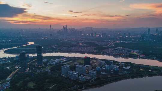 广州官洲生物岛日落夜景延时