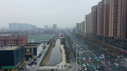 航拍山东淄博城市风景