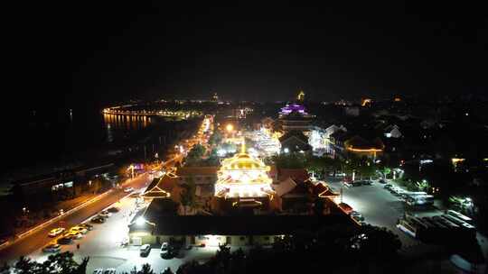 山东蓬莱城市夜景灯光航拍视频素材模板下载