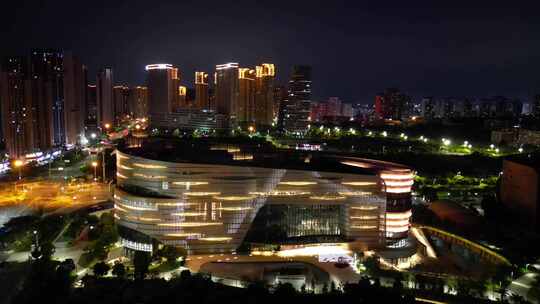 航拍泉州中央商务区场馆泉州夜景