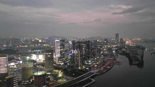 4K广州黄埔鱼珠港夜景航拍