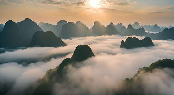 桂林山水合集山峰云海群山云雾缭绕自然风景