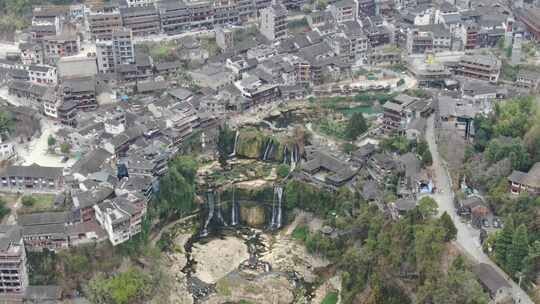 芙蓉镇景区大瀑布无人机航拍湘西芙蓉古镇