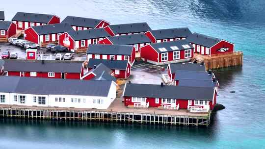4K航拍挪威落肚敦群岛海上城镇视频素材模板下载