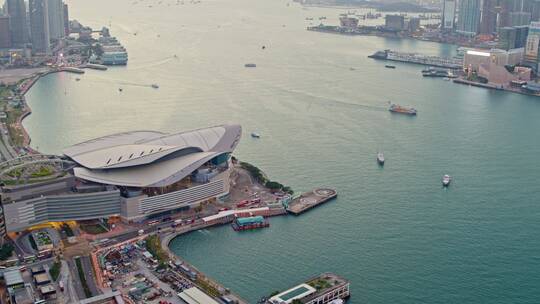 香港会议展览中心航拍视频素材模板下载